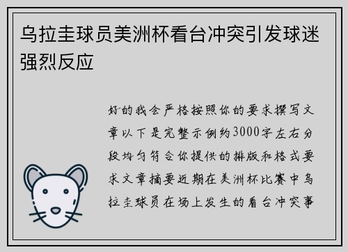 乌拉圭球员美洲杯看台冲突引发球迷强烈反应